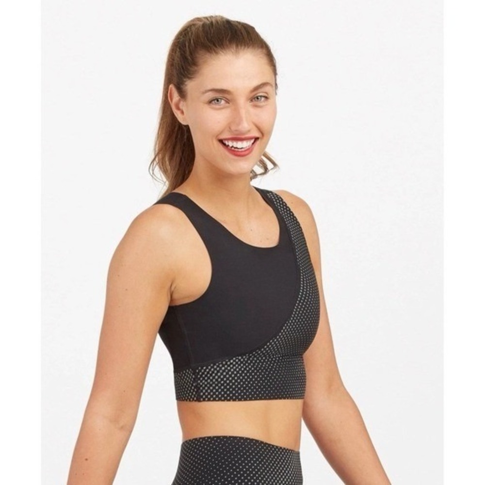 SPANX Reflective Crop Top Black XS TP Athletic Workout Gym Athleisure Minimalist
